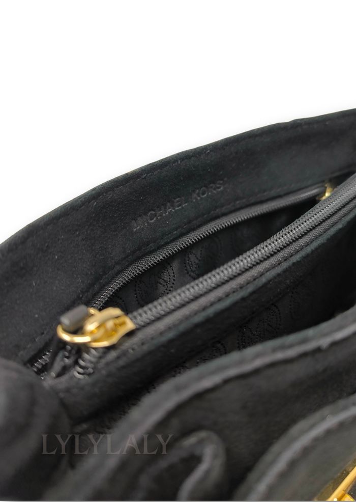 Sac Michael Kors noir et doré en suédine – Chaîne dorée – Élégant et chic - photo numéro 3