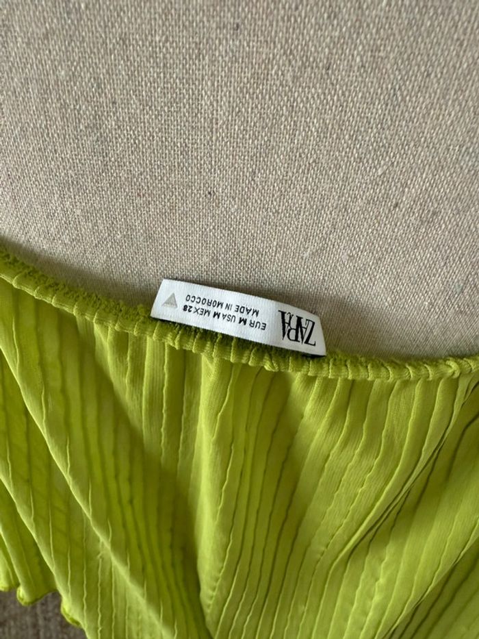 T-shirt top bretelles Zara été débardeur volants fluide plissé M vert pomme Haut camisa léger - photo numéro 6