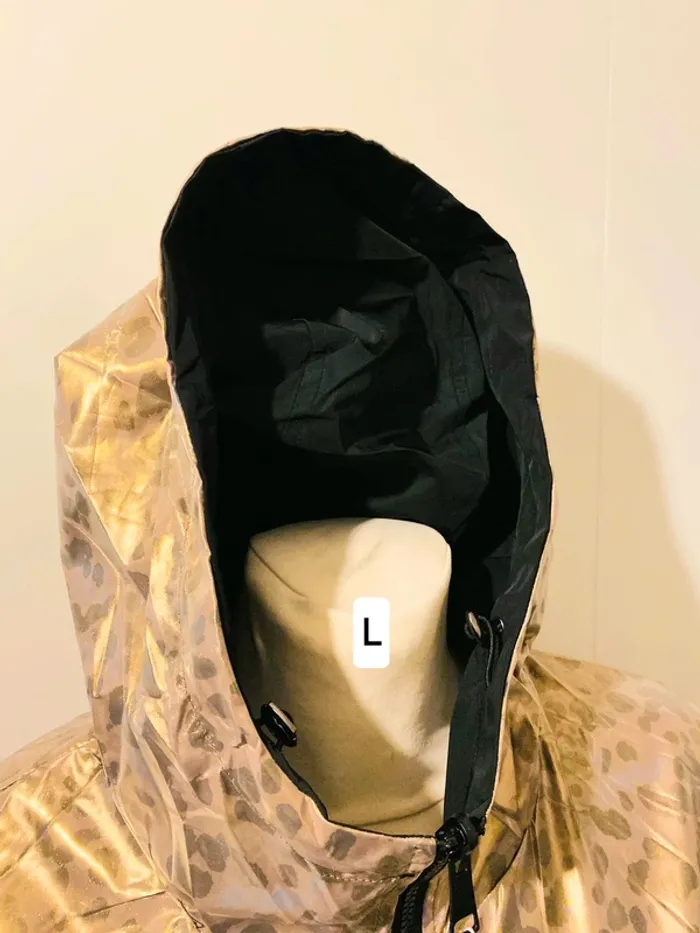 Manteau parka femme imperméable réversible long souple noire/doré léopard taille L - photo numéro 6