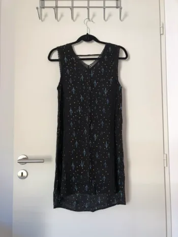 Robe droite noire à motifs cactus bleus, neuve avec étiquette PAJ taille S