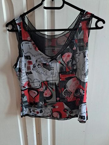 Debardeur rouge noir en voile XS /S