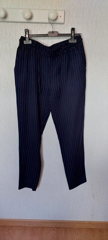 Beau pantalon femme 36 PROMOD bleu marines fines rayures blanches très bon état