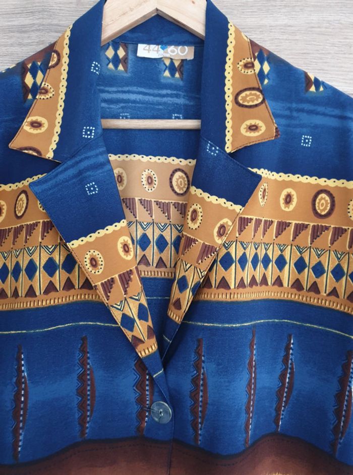 Chemise vintage bleu orange jaune marron - photo numéro 3