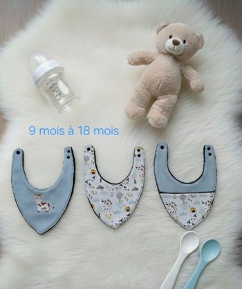 Lot de 3 bavoir bandana 9 mois à 18 mois Création fait main artisanale 