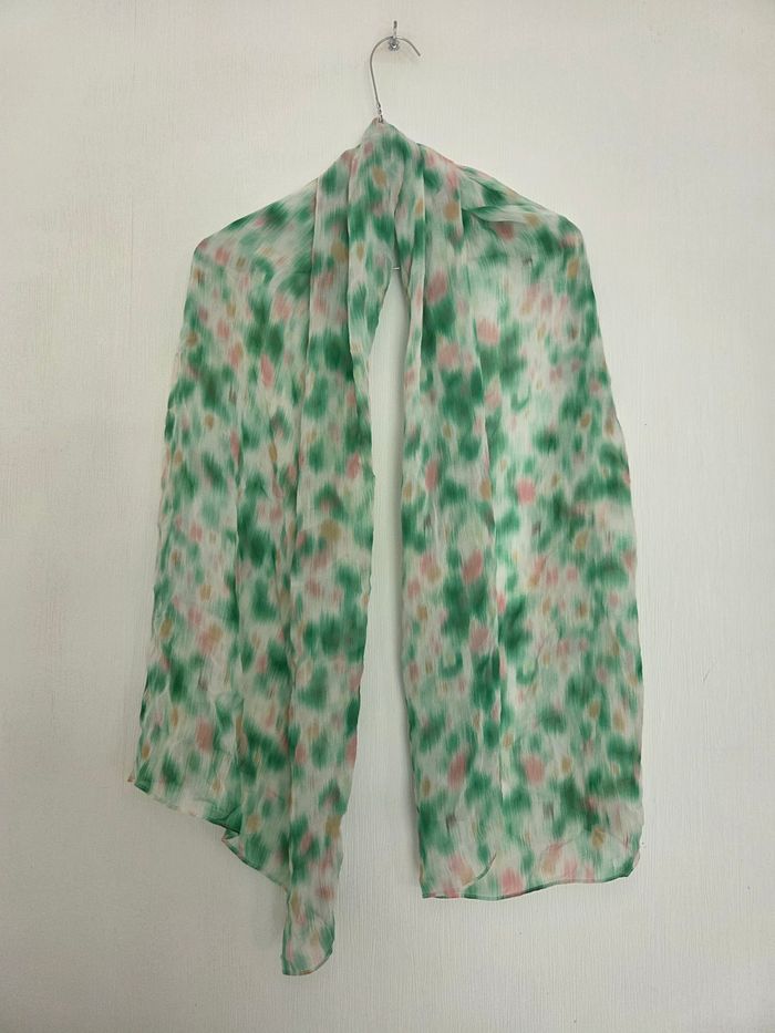 Grand Foulard Léger Fleuri Vert & Rose - Sans Marque - photo numéro 2