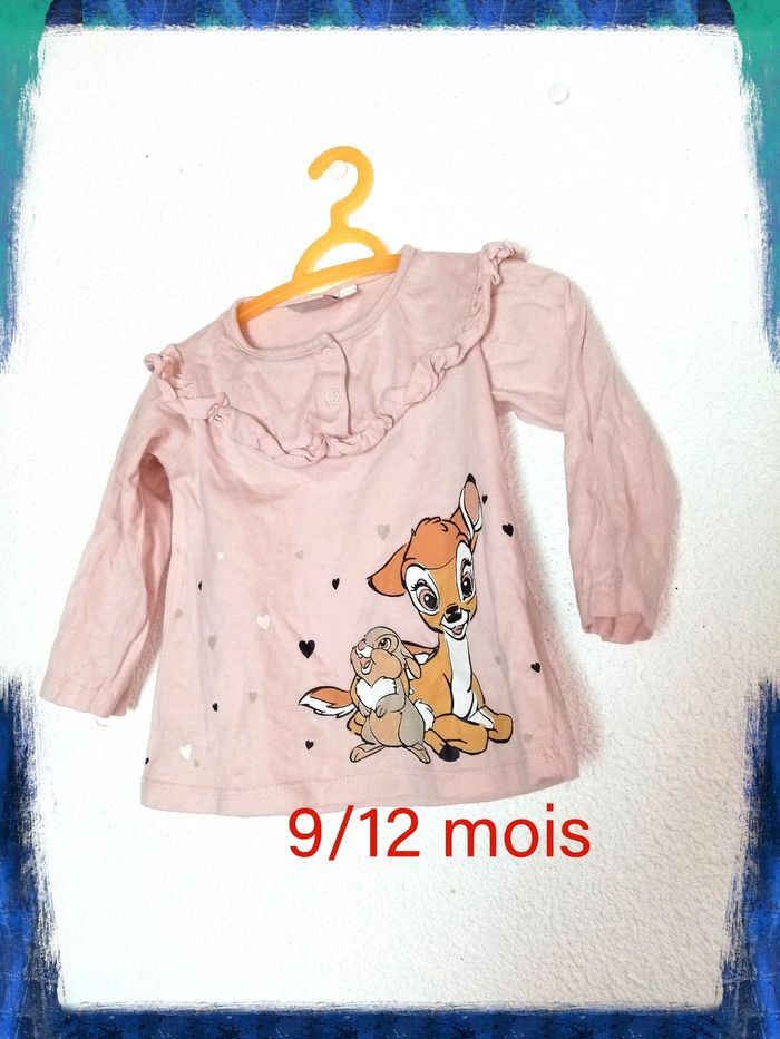 9/12 mois Disney Tee-shirt rose pale imprimé "petite biche et lapin" toutes saisons /Excellent état - photo numéro 6