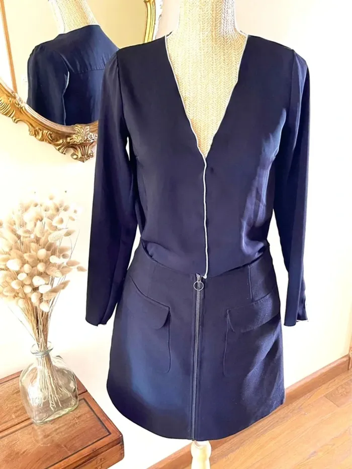 Sublime blouse chemise longue noir à liseré blanc fluide vintage - photo numéro 10