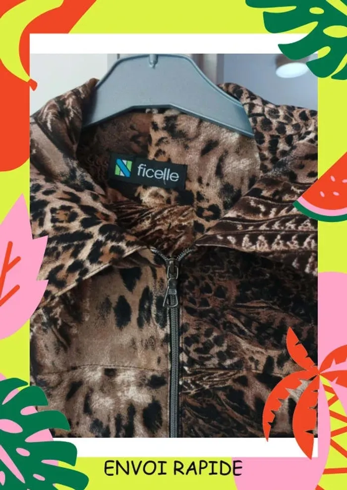 Veste blazer, motif léopard, plume ect taille L - photo numéro 3