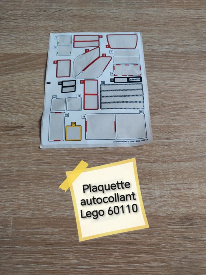 Plaquette autocollant stickers lego 60110