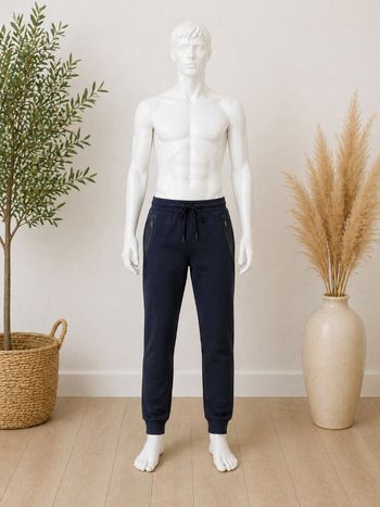 Pantalon de jogging survêtement en coton pour homme avec poches zippées bleu marine