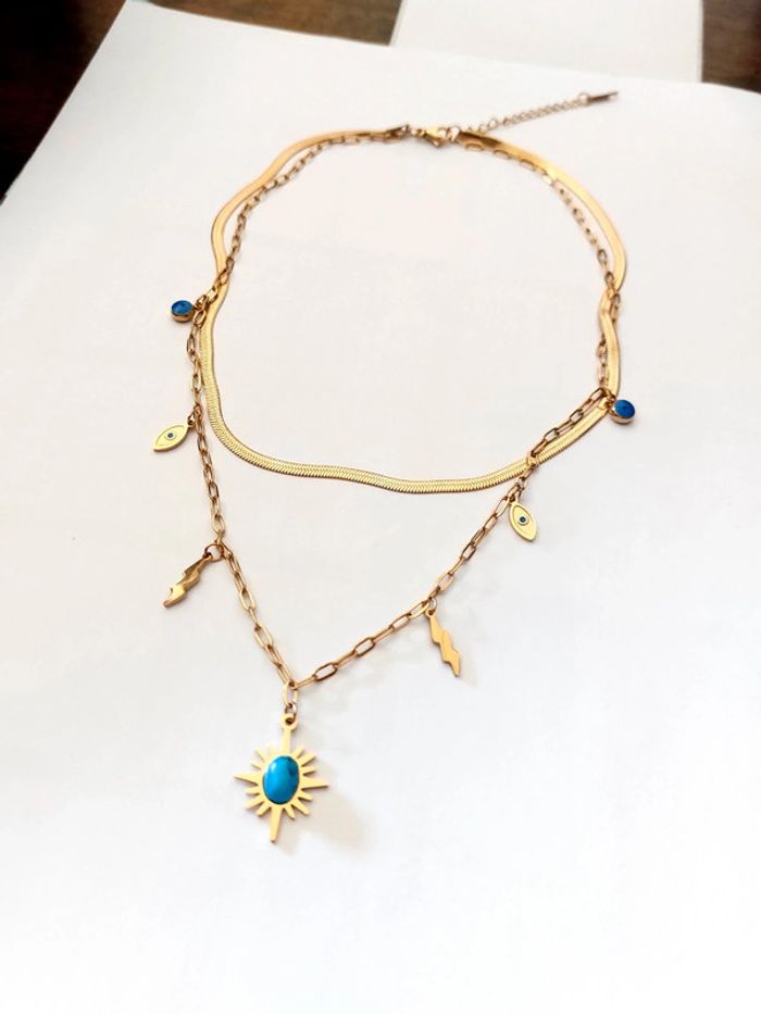 Collier multirangs  - acier inoxydable doré  - charm's  - inspiration zag 🌊 - photo numéro 5