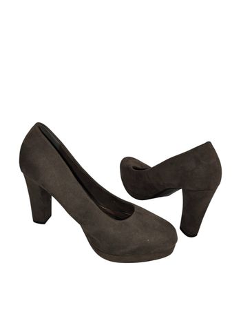 Escarpins My B. Pointure 42 Suédine gris taupe Broderie florale dorée Talon 10 cm Bon état