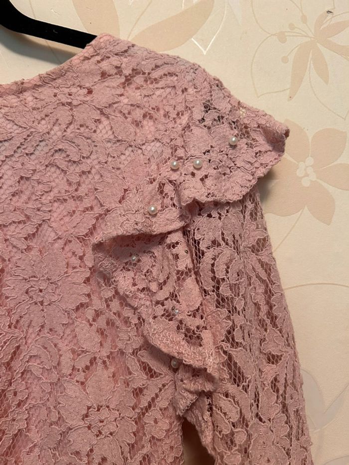 Blouse romantique couleur rose en dentelle - photo numéro 3