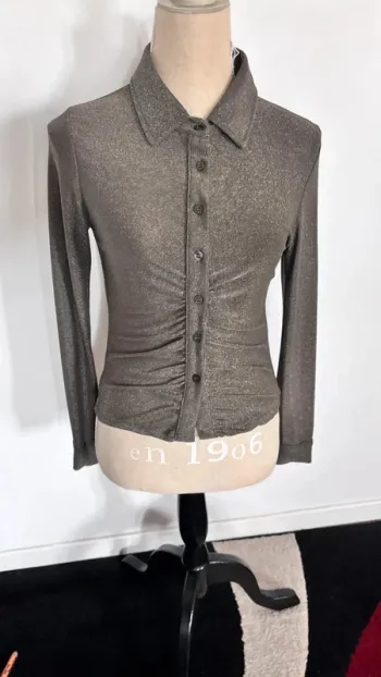 💕 chemisier kaki cintré à paillettes taille unique #florencia