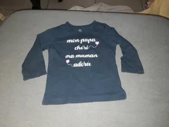 Tee shirt bleu marine mon papa chéri m'a maman adorée taille 6 mois 68 cm de chez z