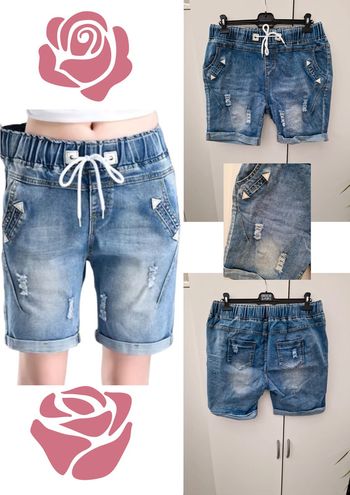 Short En Jeans Bleu Troué Details Blancs