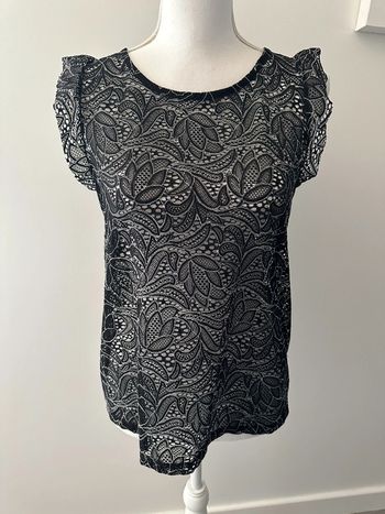 Blouse gothique en crochet broderies ajourées noire et argentée Kiabi TM 38/40