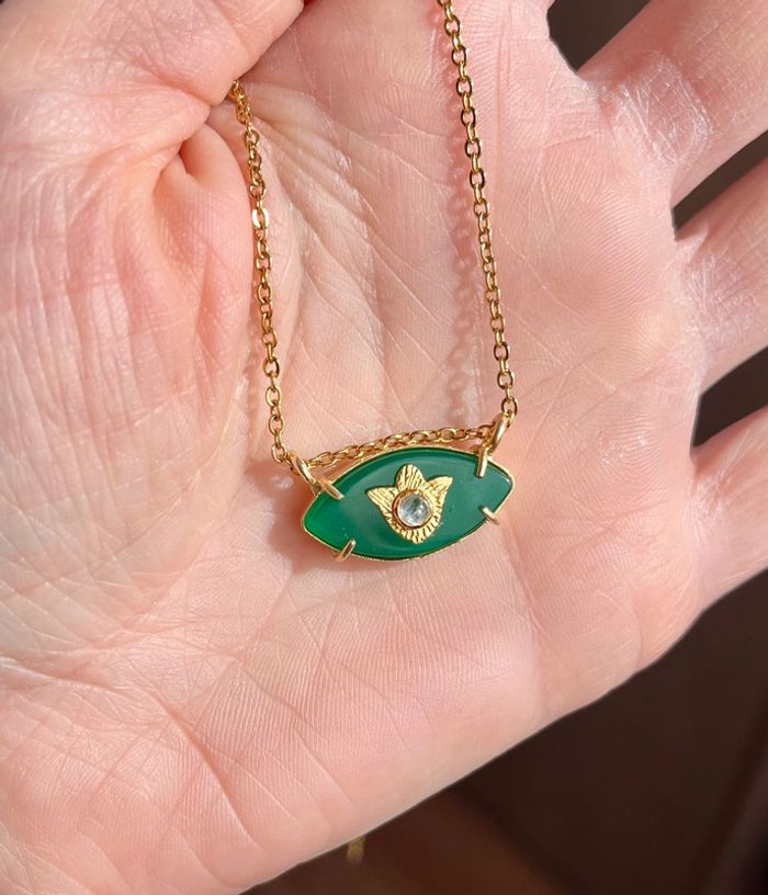 Collier grigri œil protecteur Onyx vert - photo numéro 4