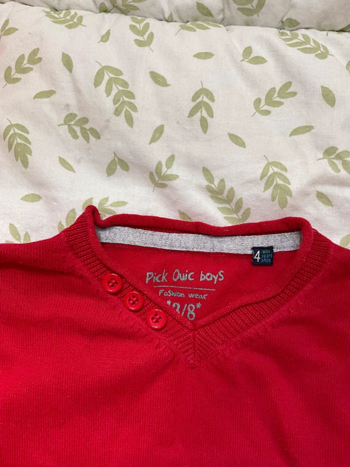 pull léger col V rouge et gris 4 ans pick ouic - photo numéro 4