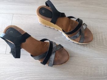 Sandales Femme 40 talons compensées noir/gris