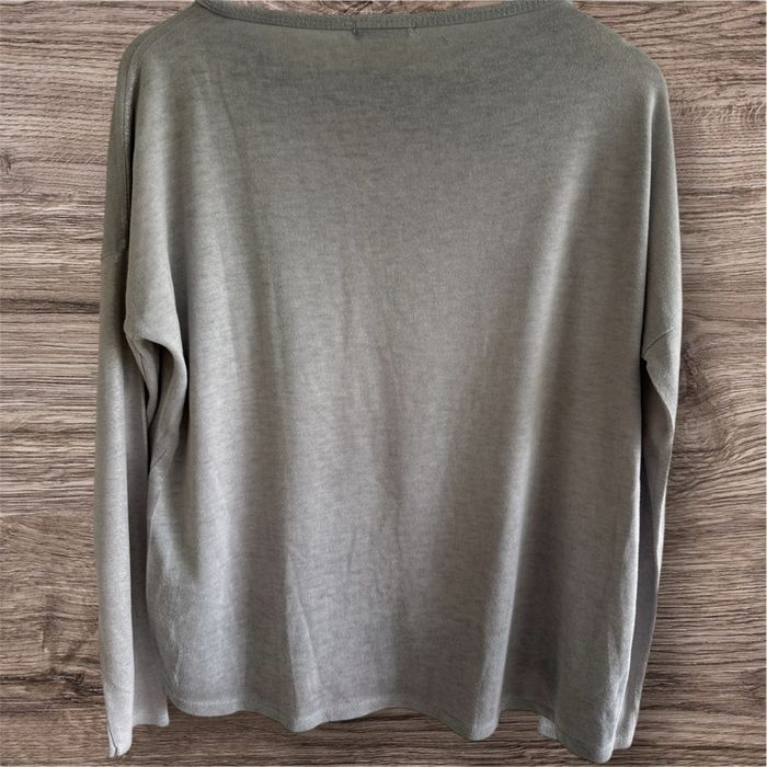 Blouse manches longues gris argenté avec strass noir made in italy taille 40 L - photo numéro 3