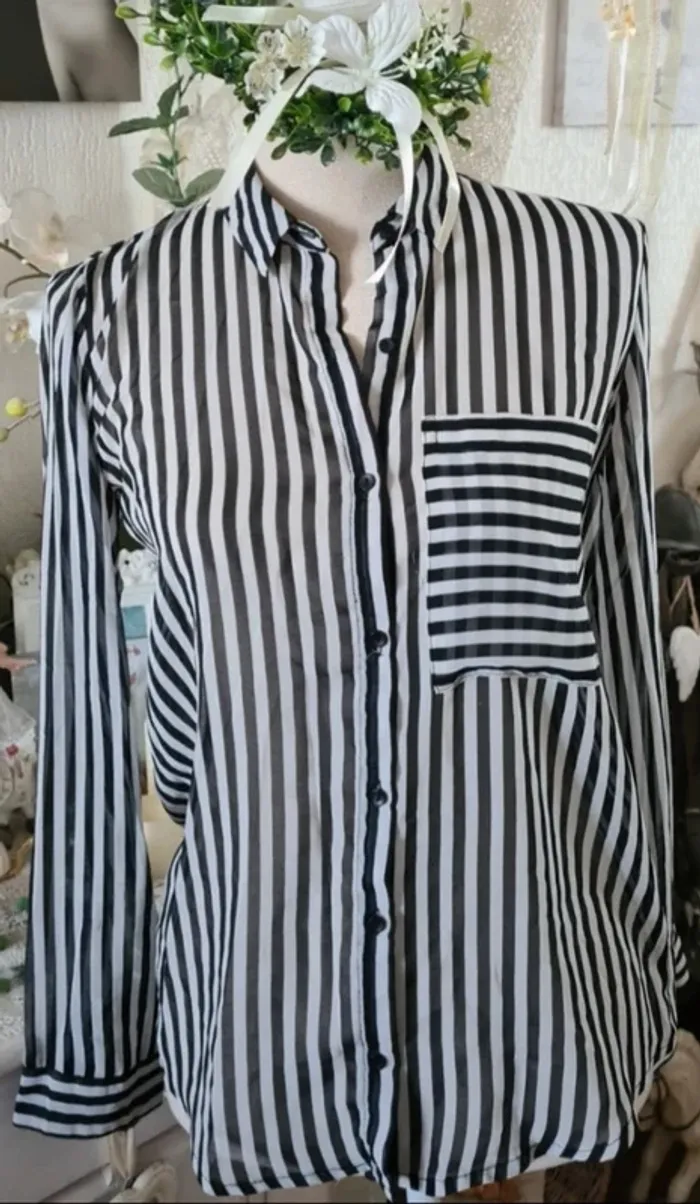 Chemise rayée noir/blanc Zara Taille S - photo numéro 2