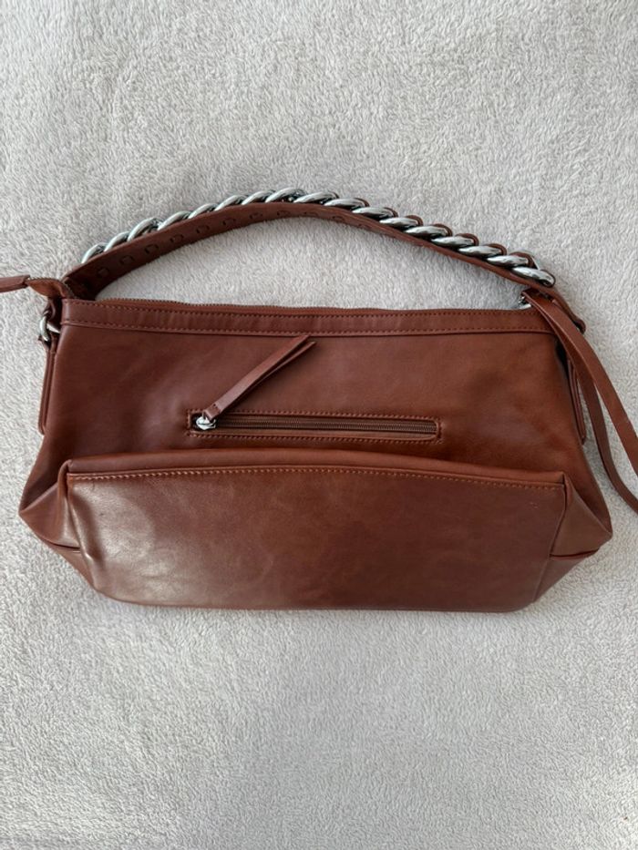 Petit sac à main bandoulière classe élégant en similicuir marron avec lanières - photo numéro 4