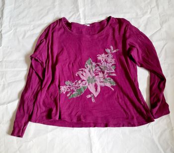 Tee shirt à manches longues femme violet avec un motif floral BlanchePorte taille 46/48 en coton