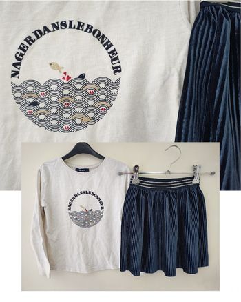 4 ans ensemble teeshirt Kiabi et jupe plissée tape a l'oeil