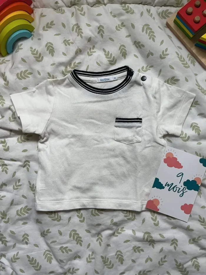 teeshirt manches courtes blanc et marine 9 mois bout'chou - photo numéro 2