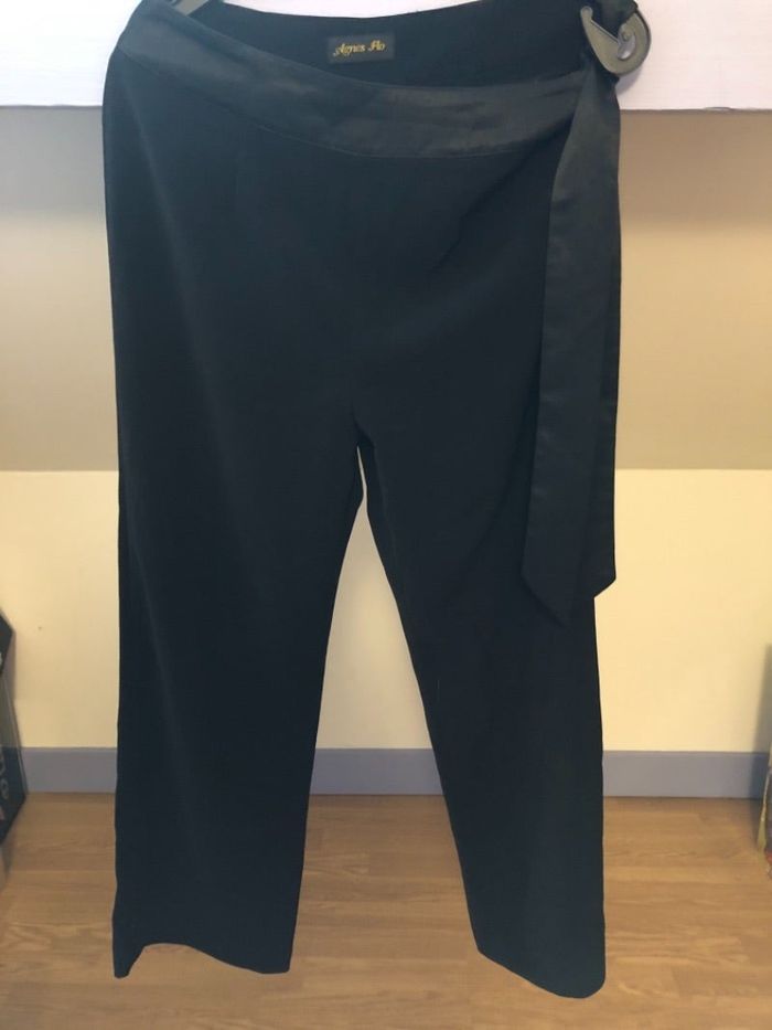 Pantalon tailleur ceinture satinée 40 Agnès Flo