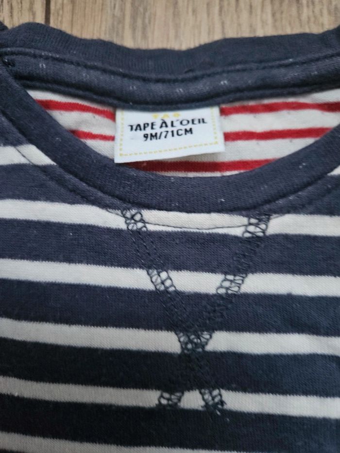 T.shirt manches longues rayé bleu marine et blanc Tape à l'oeil 9 mois - photo numéro 5