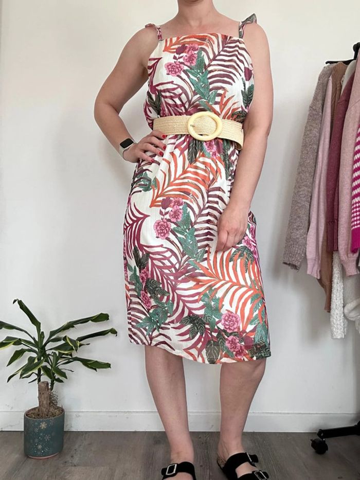 Gémo Robe été tropical rose, vert et blanc – Taille 38 – Très bon état