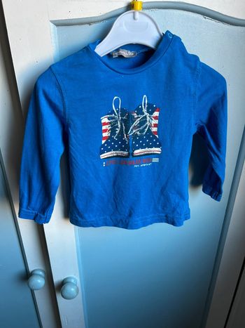 Tee shirt manches longues , bleu , 6 mois , grain de blé