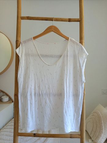 T-shirt blanc motifs plume argentée taille unique