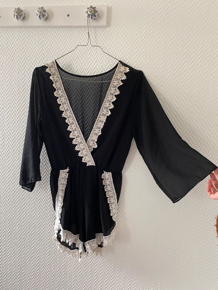 Combi short manche 3/4 décolleté noir