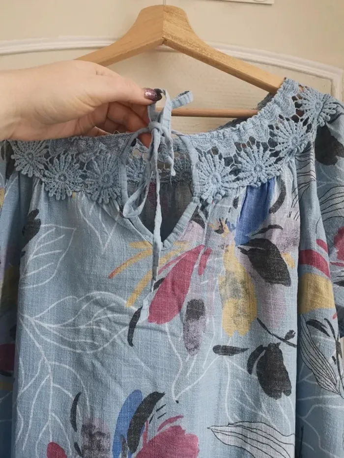 Blouse manches courtes et dentelles coton - photo numéro 3