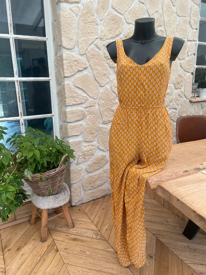 Combi combinaison pantalon longue taille XS 34 mango été femme jaune moutarde - photo numéro 2