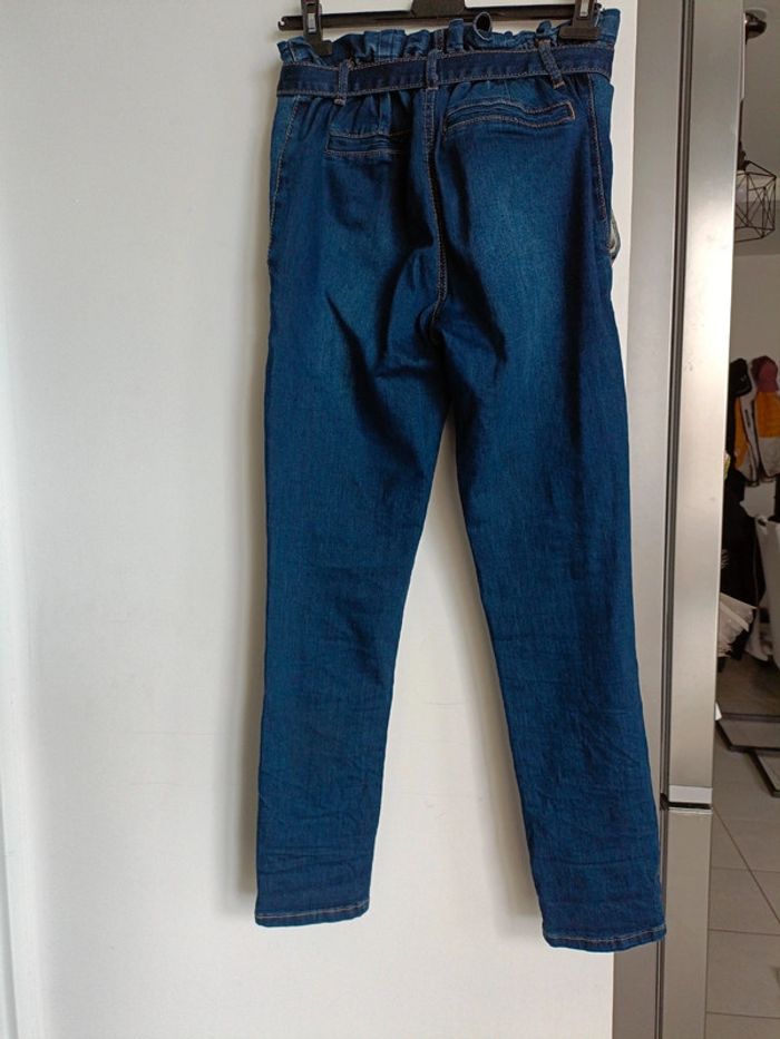 Jean taille haute avec ceinture assorti Denim - Taille S Convient M- Bleu marine - photo numéro 6