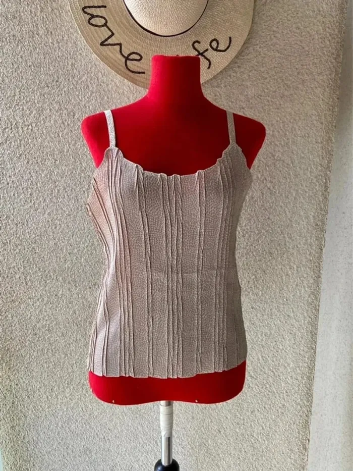 Camiseta/T-shirt plisada beige topos Talla 40 - photo numéro 2