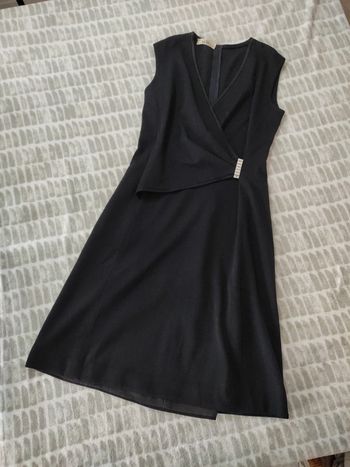 Robe noir rétro vintage ceinture strass jerseys azulene taille 40