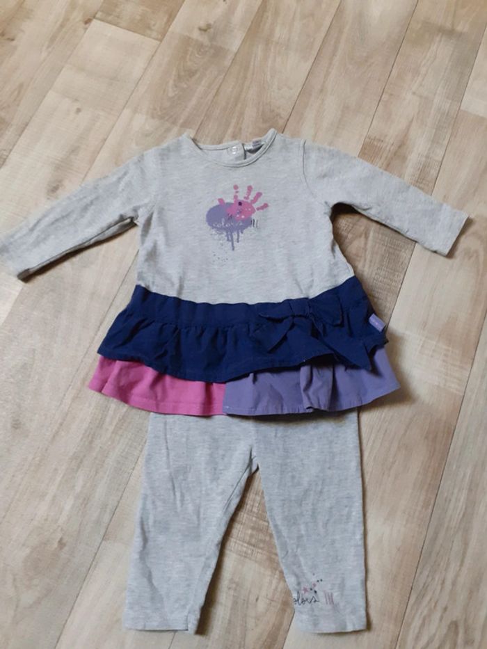 Tunique et legging fille grise et violette 6 mois neuve