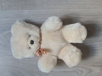 Peluche ours doudou tout doux blanc crème histoire d'ours très bon état