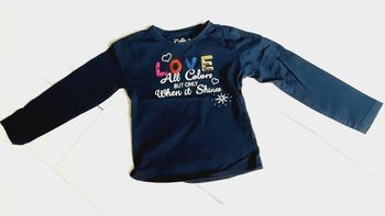 Vêtement fille tee-shirt manches longues bleu marine Love super U taille 4 ans