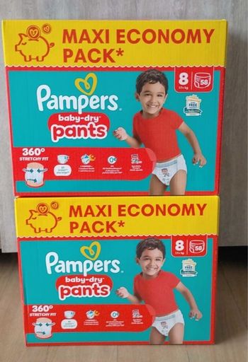 2 cartons de couches Pampers pants taille 8