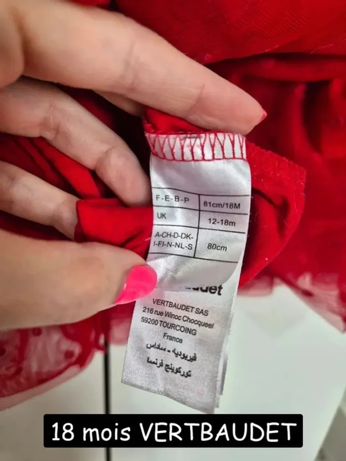 Belle robe rouge Vertbaudet 18 mois 81 cm robe festive avec tulle - photo numéro 9