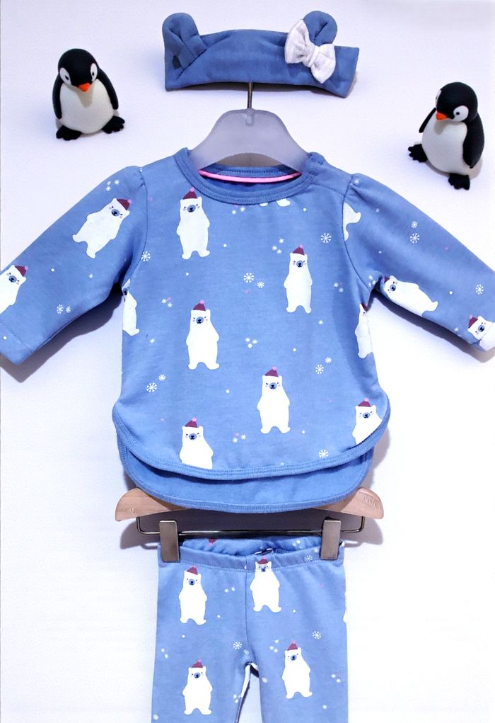 C&A - NEW - ENSEMBLE 3P BÉBÉ FILLE INTÉRIEUR POLAIRE MOTIF PETITS OURS BLANCS 3M - photo numéro 3