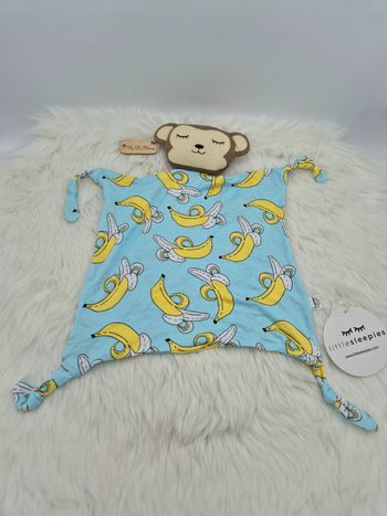 Doudou plat Singe Bananes Bleu Jaune Little Sleepies Bananas Sleepyhead Monkey Lovey