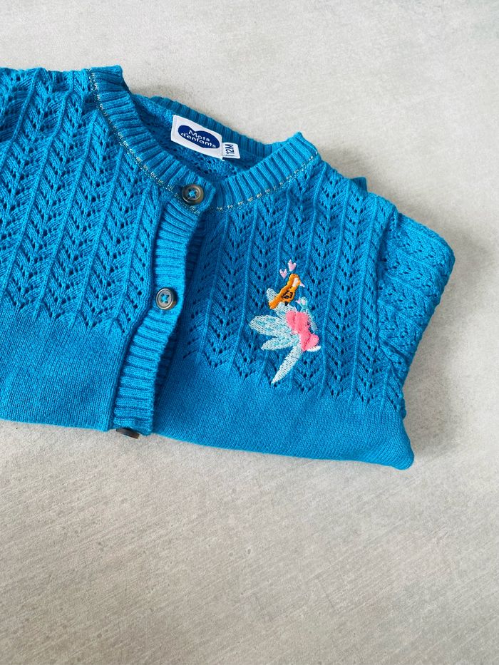 Gilet 12 mois bleu turquoise mots d’enfants - photo numéro 2