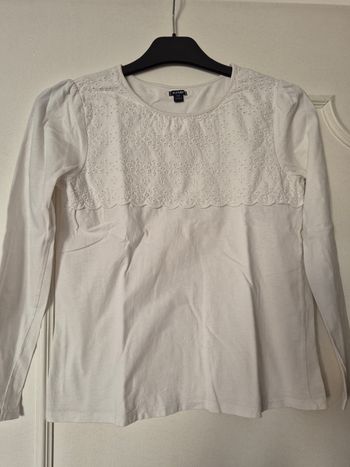 Tee-shirt manches longues blanc 12 ans broderie anglaise